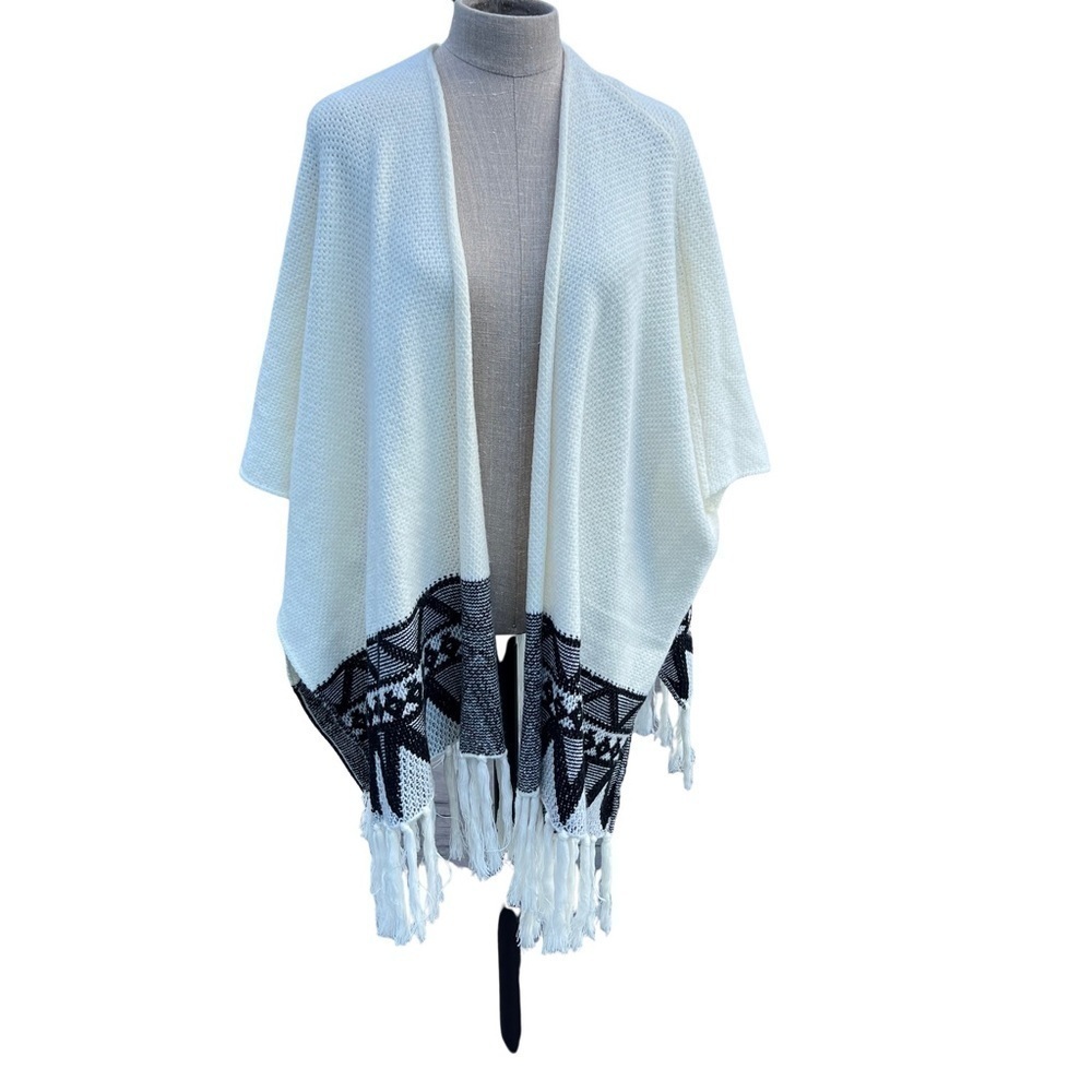 Boho Aztec Print Forever 21 Oversized Open Front Fringe Knit Cardigan S/M
